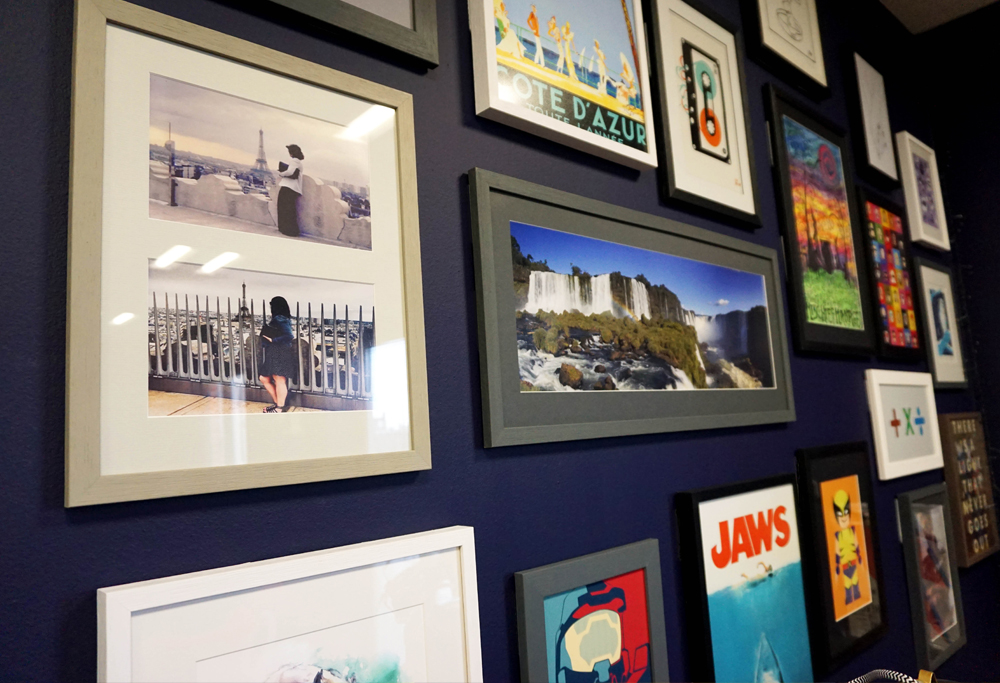 Pictures in frames on the wall