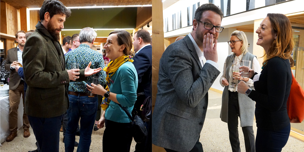 People standing around talking 