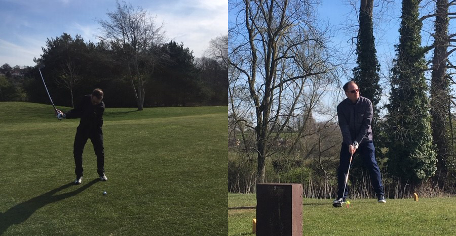 two people playing golf