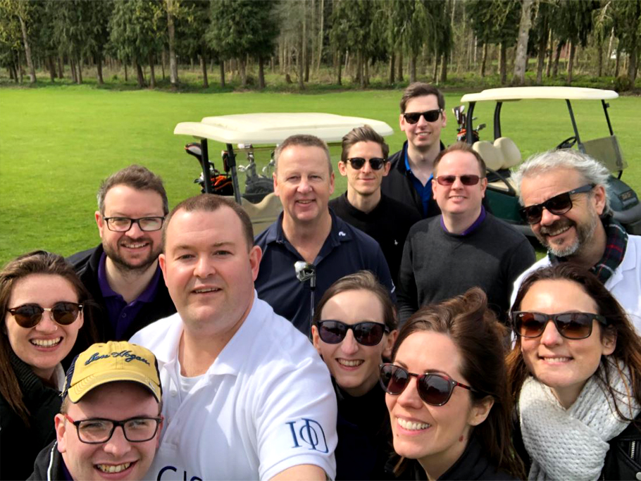 Selfie of a group of people on golf course
